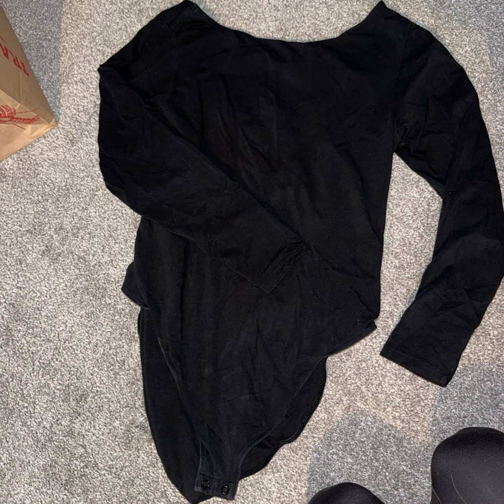 Black Long Sleeve Scoopback Bodysuit